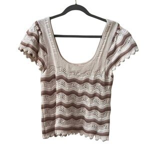 Jessica Simpson tan and cream Crochet Scalloped Top Size XL